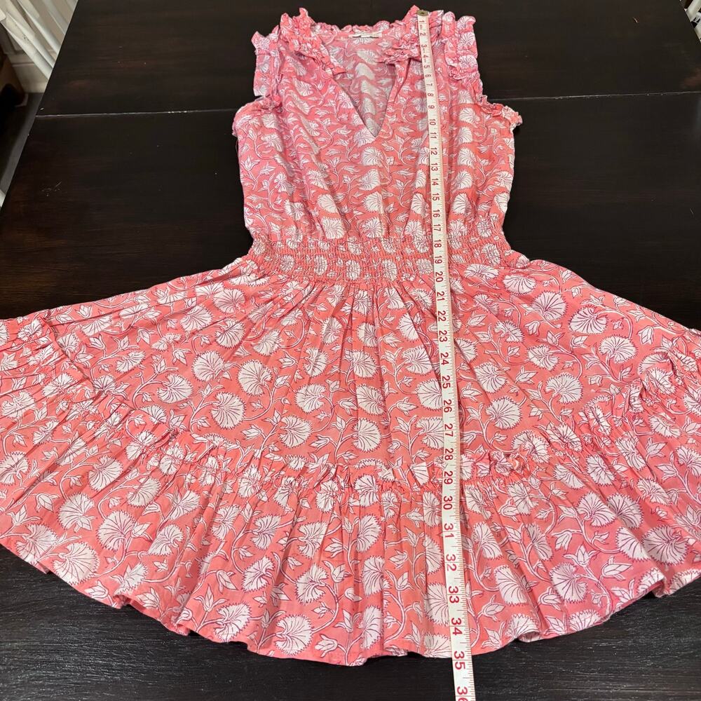 Anna Cate Morgan Dress Pink Floral Smocked Mini cotton Ruffle Sz S boho coastal - Picture 5 of 7